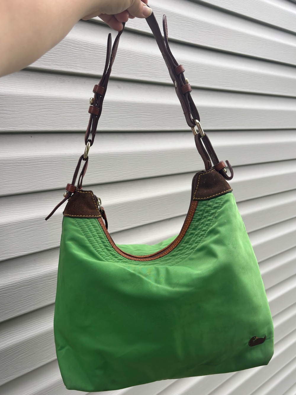 Dooney & Bourke Nylon Erica Hobo/Shoulder Bag Green with Brown Leather